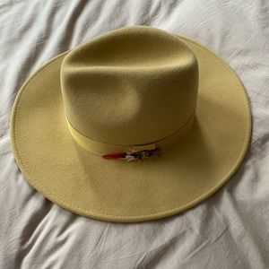 Wide brim fedora Hat with orange feather